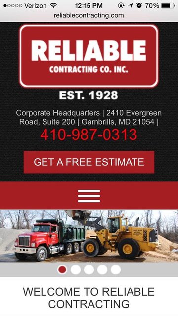 Reliable Contracting's New Website Reliable new website