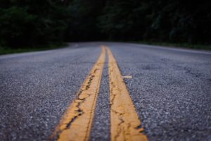 road closeup double yellow lines